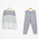 New soft striped pajamas in spring Grey white One size