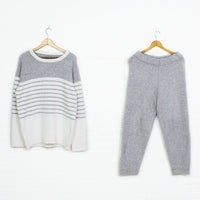 New soft striped pajamas in spring Grey white One size