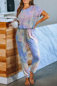 One Piece Tie Dye Print Pajamas Loungewear For Women 8860Color