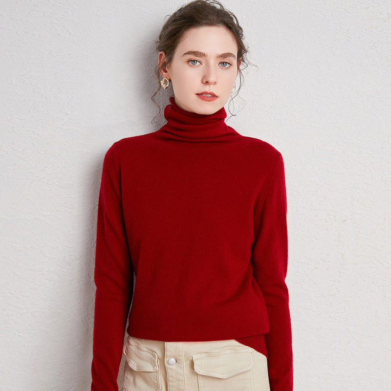 Pile up collared cashmere sweaters Red rust