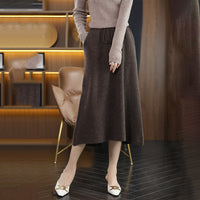 Elegant 100% Cashmere Skirt With Ties For Women Brown