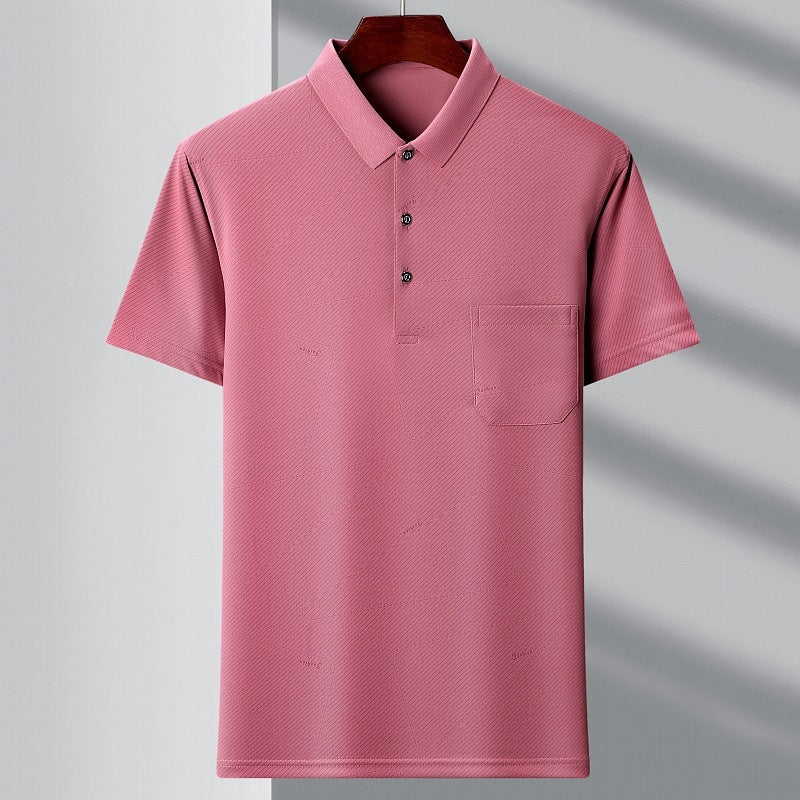 Men's Youth Polo Collar Stripes Real Pocket T-shirt Polo Shirt 1720 Pink