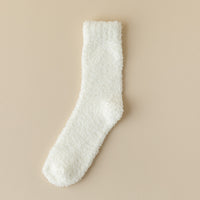 Thick Winter Fleece-lined Long Room Socks Knee High White Free Size No Lint