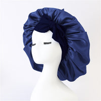 Satin Ribbon Round Bow Elastic Nightcap Navy Blue Free Size