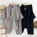 Men's kimono pajamas - cotton double gauze loose pajamas