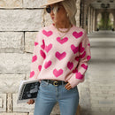 Casual Knitted Long-sleeved Pullover With Love Printed Design For Women