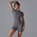 Summer Zipper Short-sleeved Shorts Jumpsuit Yoga Fitness Dance Slim Sports Bodysuit Women Sports Clothing