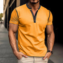 Short-sleeved Polo Shirt Summer Button V-neck T-shirt Tops Yellow L