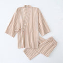 Cotton Washed Pyjamas Suit Men's Yellow Khaki Stripes