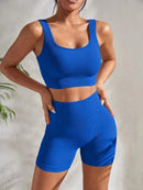 Seamless Ribbed Yoga Sets dark blue M