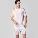 Casual summer men's ice silk pajamas Colorful Q2 piece set