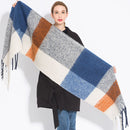 Check print fringed cashmere scarf