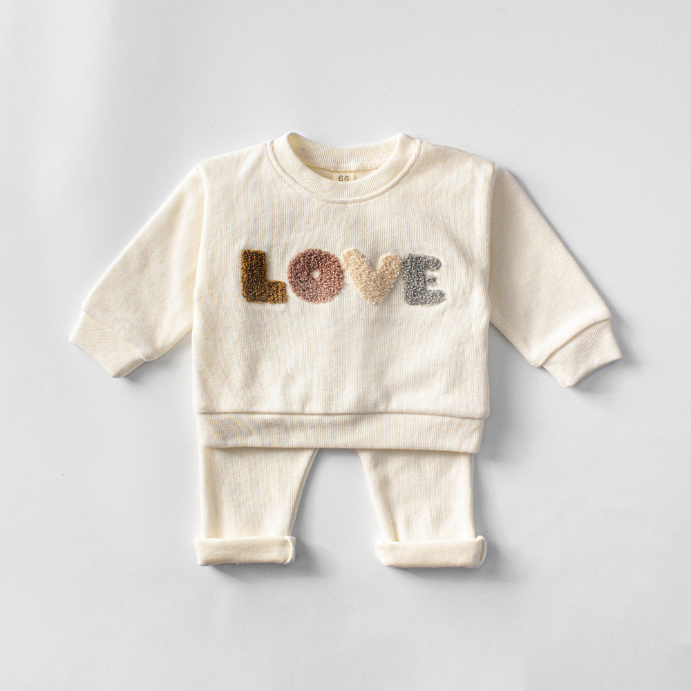 Two-Piece Wool Sweater Suit With LOVE Towel Embroidery For Children White