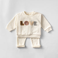 Two-Piece Wool Sweater Suit With LOVE Towel Embroidery For Children White