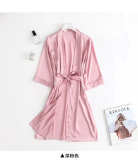 Women Wedding White Bride Robe Dark pink M