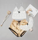 Satin Lingerie Lace Shorts Set Gold