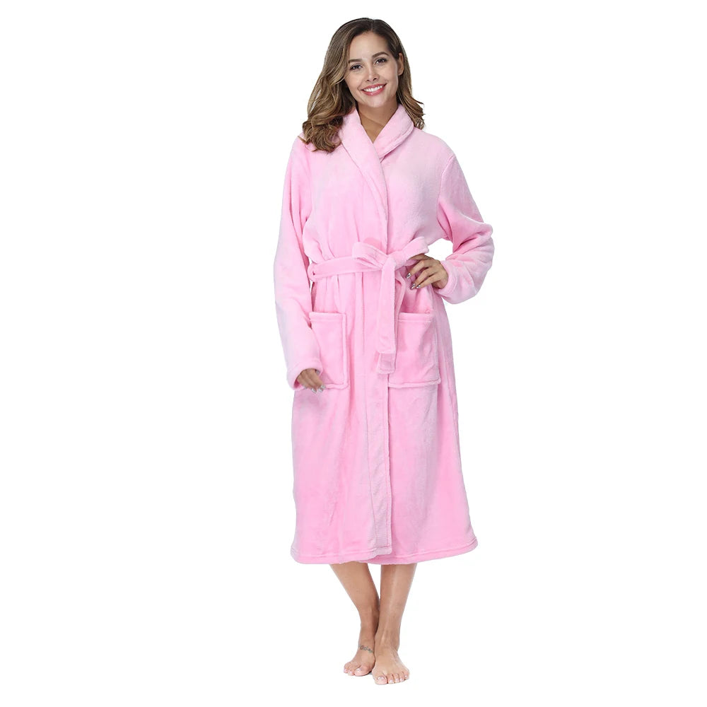 lapel bathrobe women robe Pink XXL