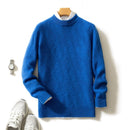 Thick Round Neck Men's Pure Wool Sweater Smalt