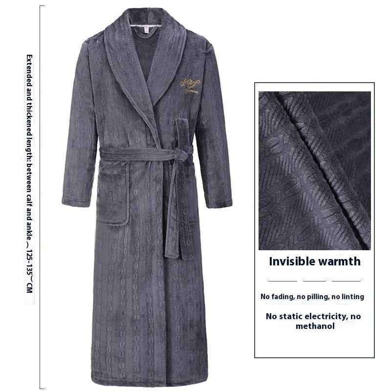 Thick Thermal Velvet Bathrobe With Thin Belt For Men