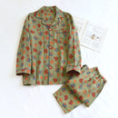 Woven Jacquard Lapel Pajamas Suit Loose Olive Green For Men