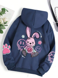 Casual Printed Female Hoodies Dark Blue M