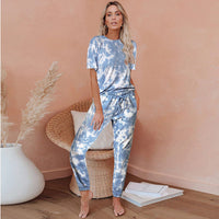 One Piece Tie Dye Print Pajamas Loungewear For Women 8861blue