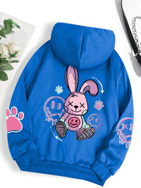 Casual Printed Female Hoodies Blue M