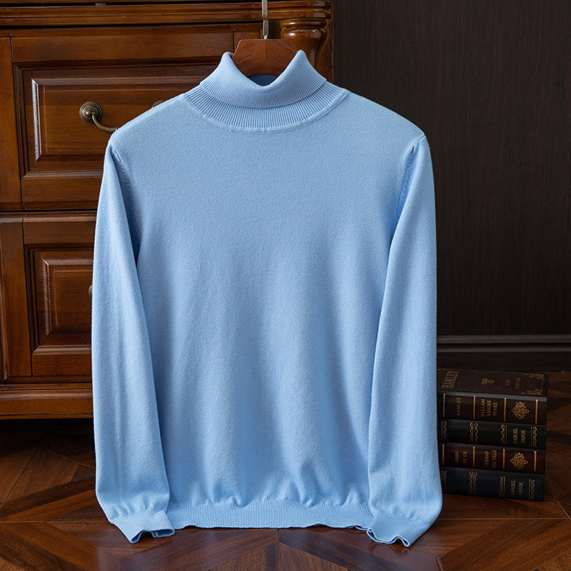 Men's Casual Turtleneck Sweater Keep Warm Light Blue