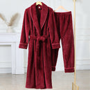 Flannel Comfortable Thermal Pajamas Suit Wine Red