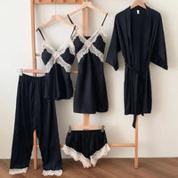 5PCS Lady Pajamas Set Black - A XL