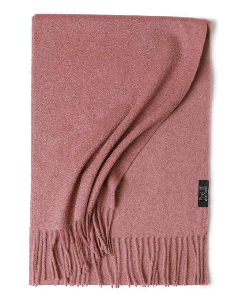 Pure Color Water Ripple Cashmere Warm Scarf Smoke Rose 180cm