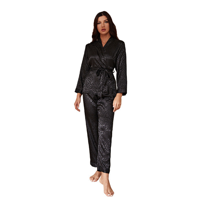 Silk Home Wear Black Jacquard Pajamas For Women