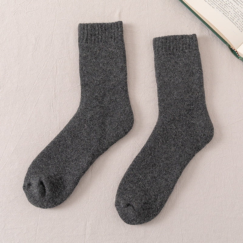 Warm Wool Socks Men Thickened Fleece Lined Dark Gray Free Size