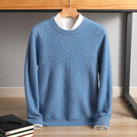 97% Cashmere Men's Round Neck Padded Sweater Grace blue