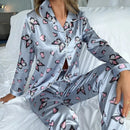 Spring women Silk Pyjamas set 27C Blue L