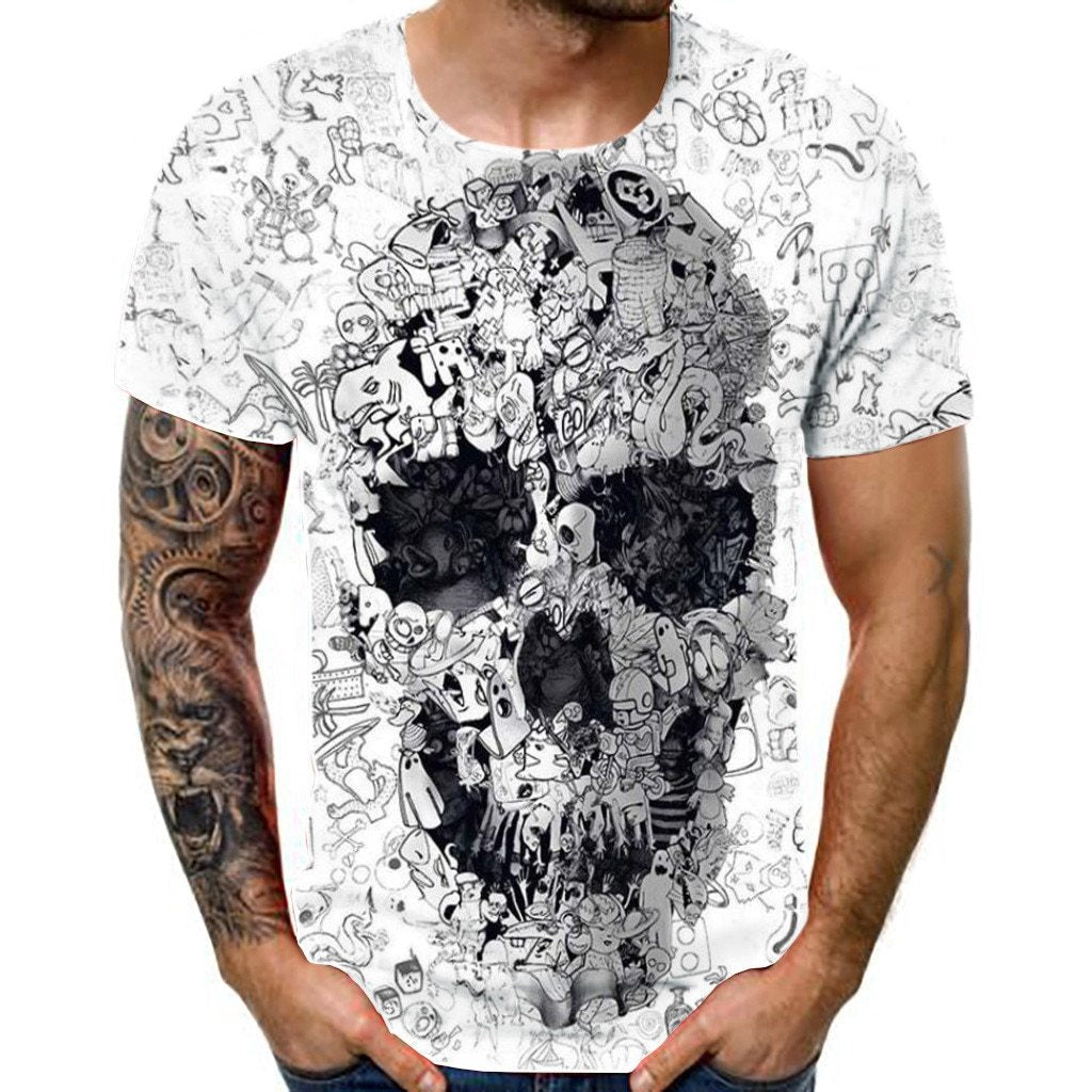 Men's Summer Easter Round Neck 3D Print T-Shirt White