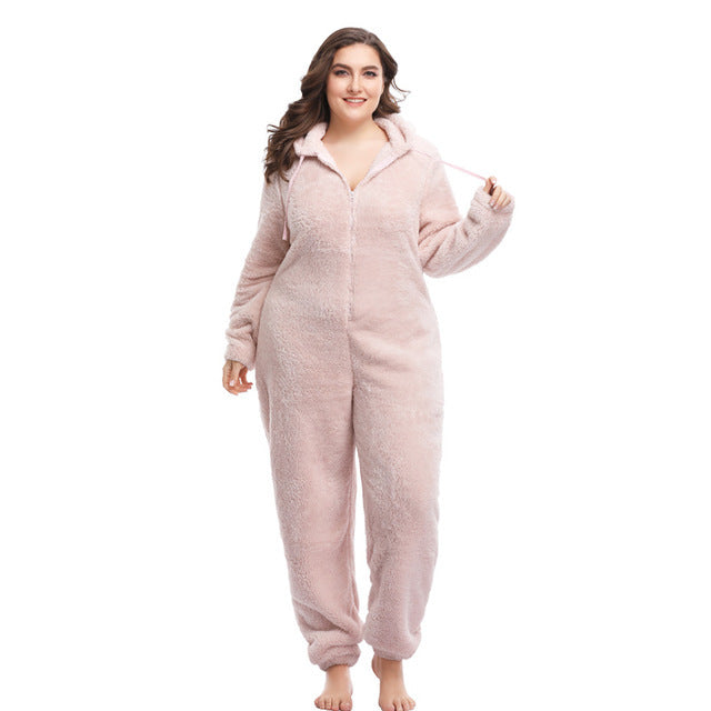 Winter Warm Pyjamas Fluffy Jumpsuits Sleepwear Smoky pink