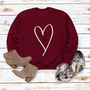 European And American Inspired Top Line Valentine's Day Round Neck Casual Long Sleeve Sweatshirt With Simple Printed Heart Design For Women Wine Red Sweater White Font