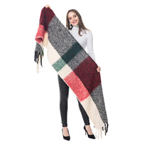 Check print fringed cashmere scarf Watermelon red