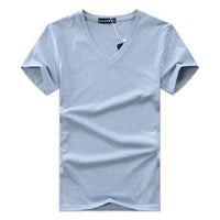 Men V Neck Cotton Short Sleeve T-Shirts Gray