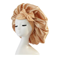 Satin Ribbon Round Bow Elastic Nightcap Rose Gold Free Size