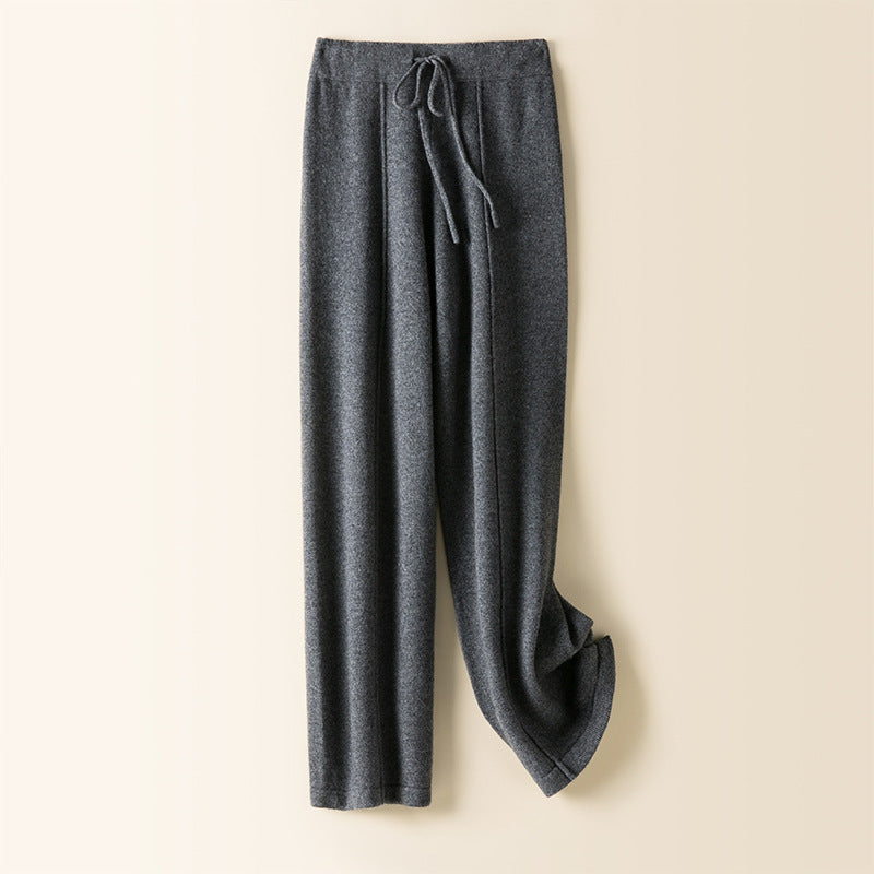 Straight cashmere knitted wide leg pants Grey One size