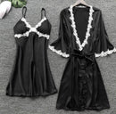 Bridal Dressing Gown Plus Size Home Wear Night Gown Bathrobe Black