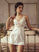 Satin stitching mesh sling nightdress White