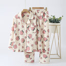 Women's Winter Thick Loose Air Cotton Pajamas Suit Beige Strawberry