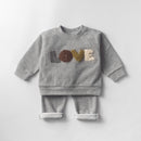 Two-Piece Wool Sweater Suit With LOVE Towel Embroidery For Children Gray