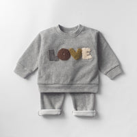 Two-Piece Wool Sweater Suit With LOVE Towel Embroidery For Children Gray