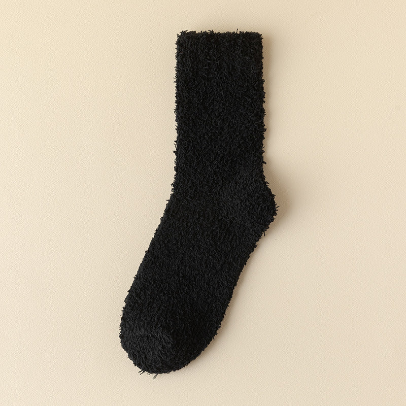 Thick Winter Fleece-lined Long Room Socks Knee High Black Free Size No Lint