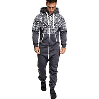 National style printed one-piece men's pajamas Grey