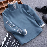 Winter Long-sleeved T-shirt Children High Neck Sweater Blue